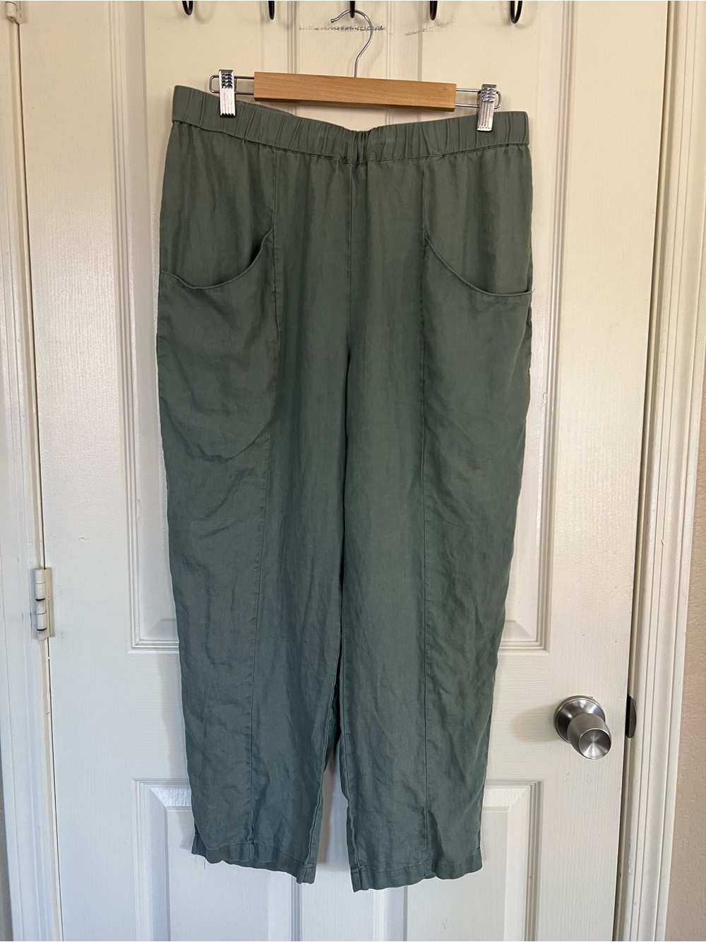 Quince Linen Pull On Pants Large Sage Green Oversized Pockets